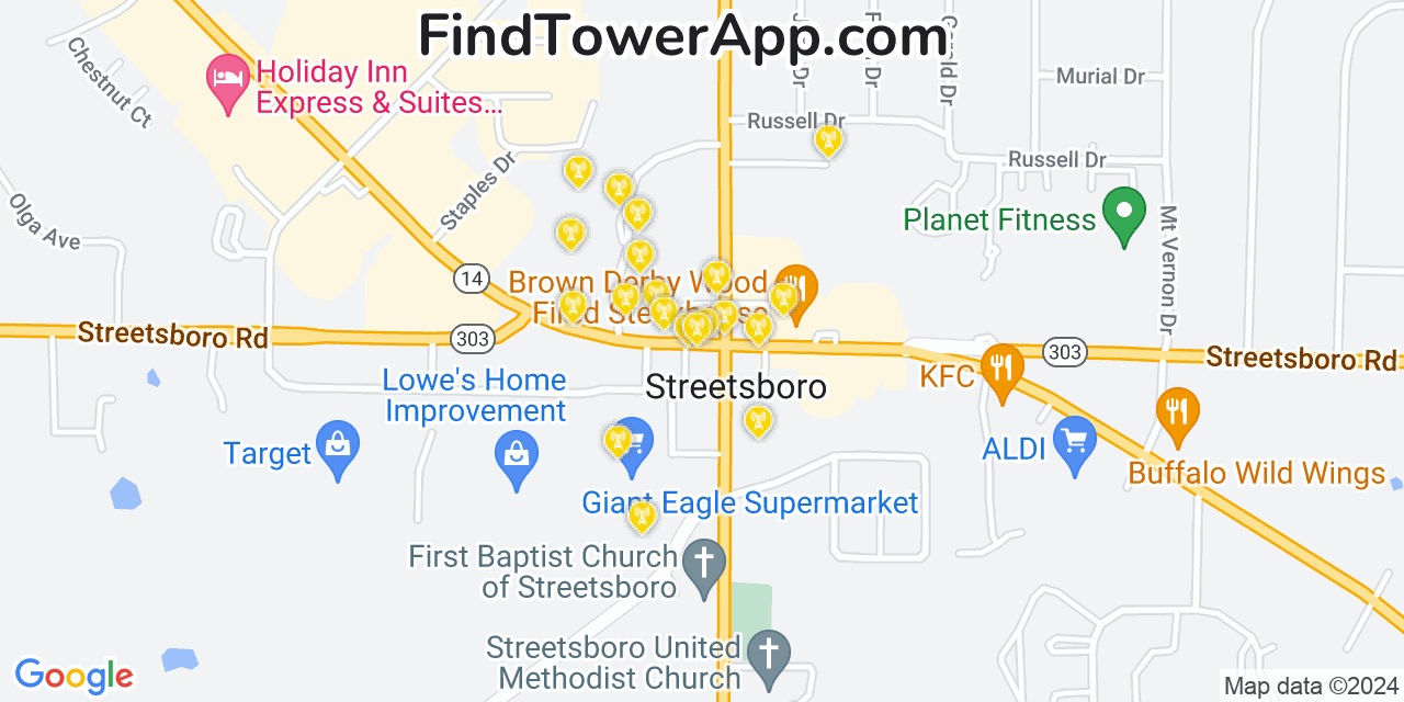 Verizon 4G/5G cell tower coverage map Streetsboro, Ohio