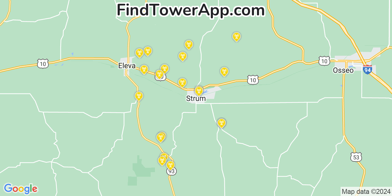 AT&T 4G/5G cell tower coverage map Strum, Wisconsin