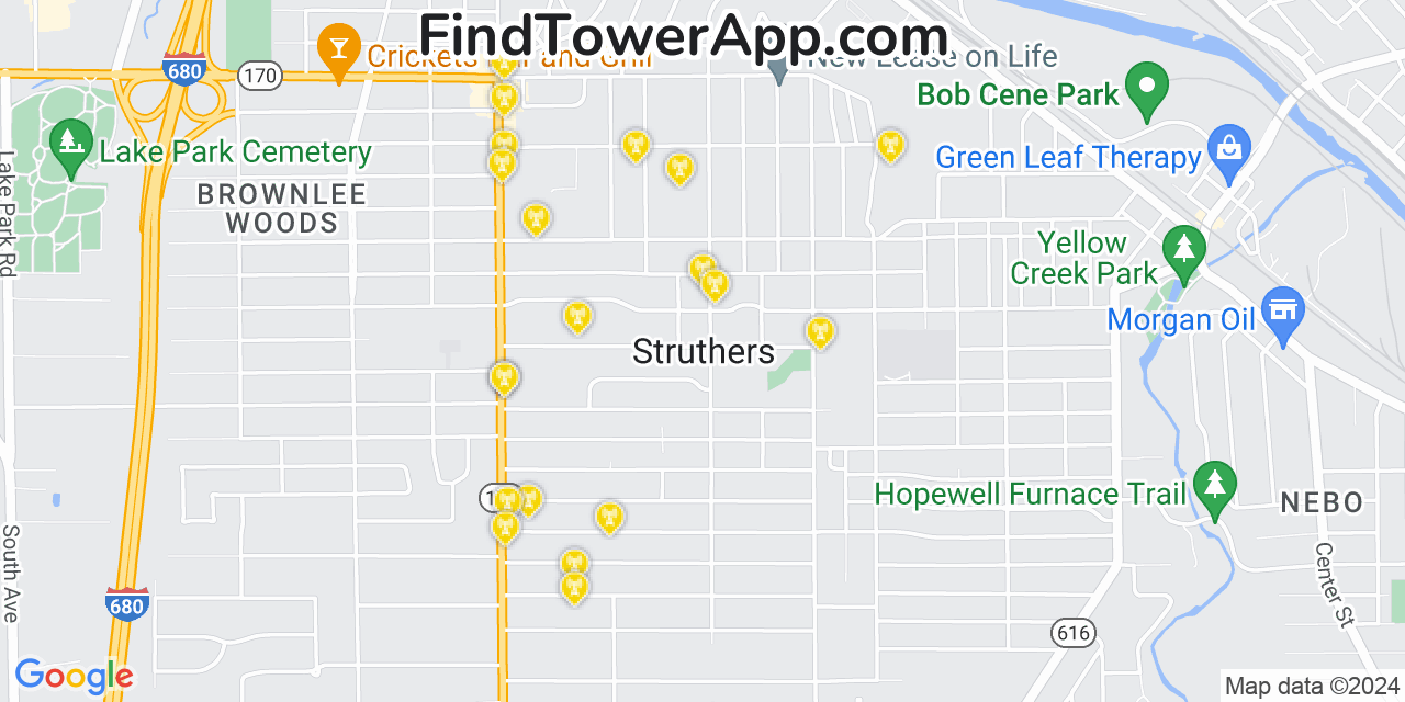 T-Mobile 4G/5G cell tower coverage map Struthers, Ohio