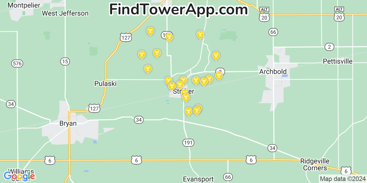 AT&T 4G/5G cell tower coverage map Stryker, Ohio