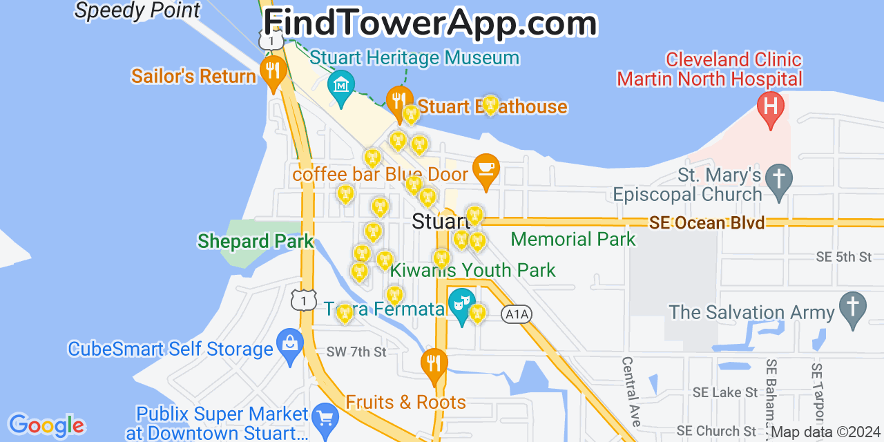 AT&T 4G/5G cell tower coverage map Stuart, Florida