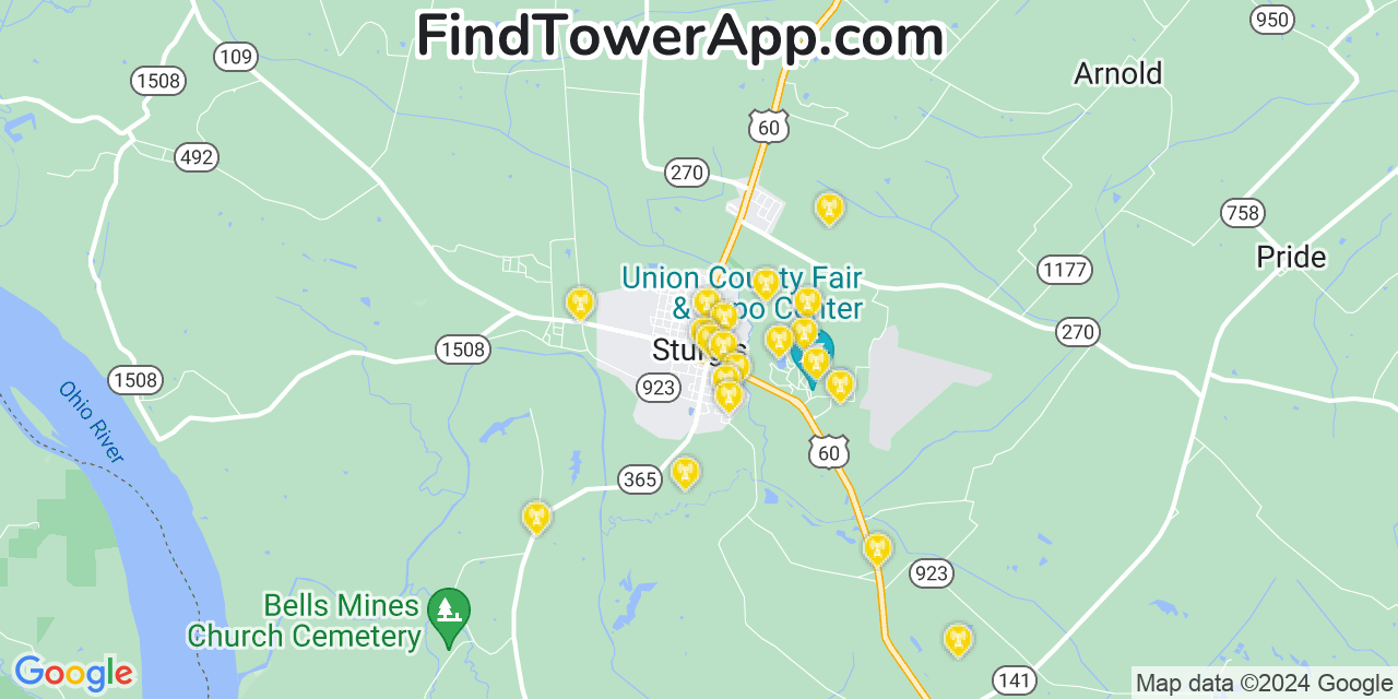 AT&T 4G/5G cell tower coverage map Sturgis, Kentucky