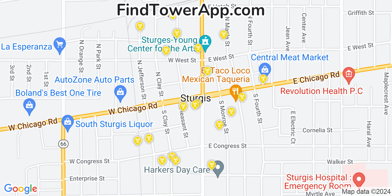 AT&T 4G/5G cell tower coverage map Sturgis, Michigan