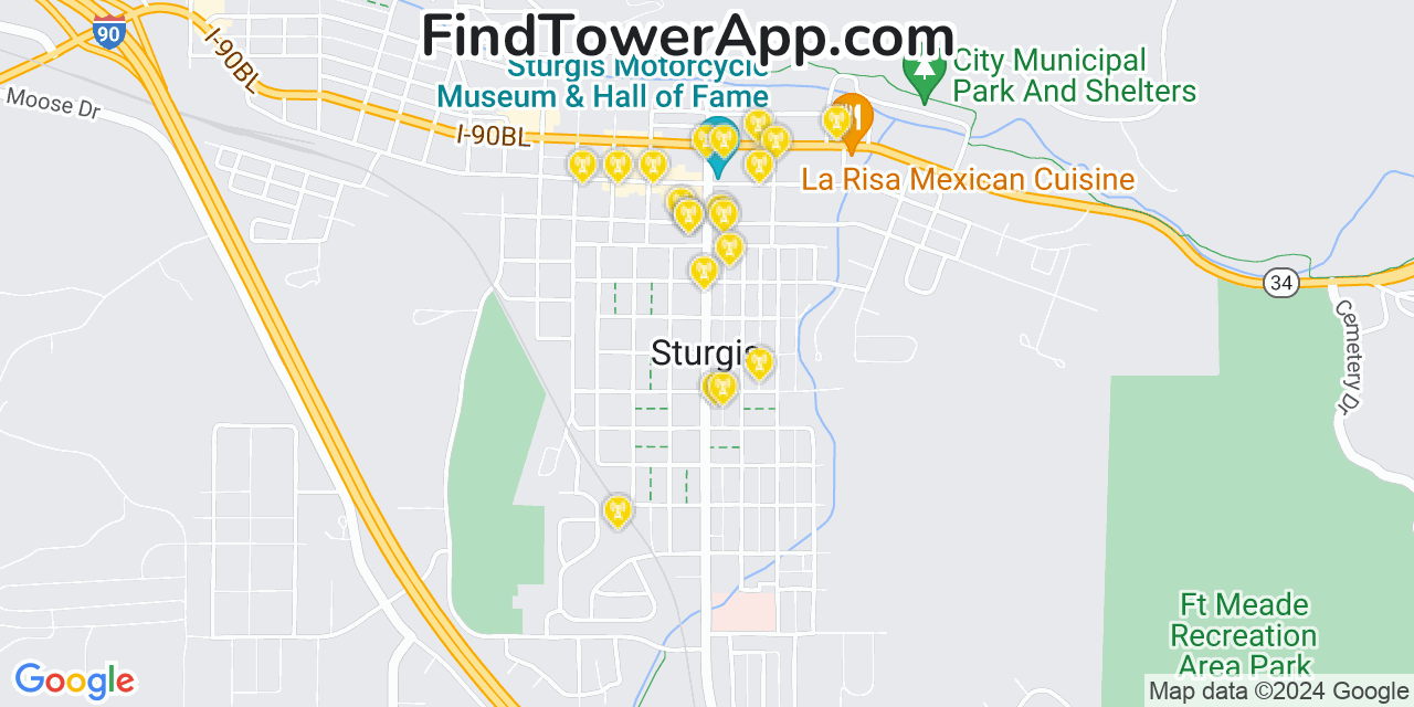 AT&T 4G/5G cell tower coverage map Sturgis, South Dakota