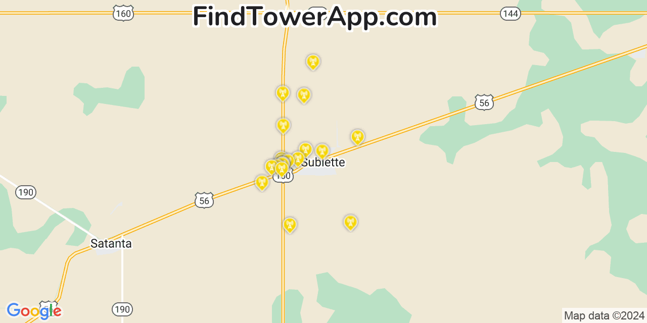 AT&T 4G/5G cell tower coverage map Sublette, Kansas