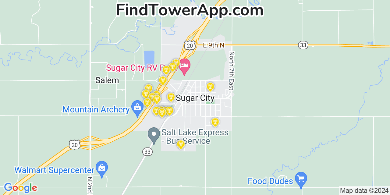 AT&T 4G/5G cell tower coverage map Sugar City, Idaho