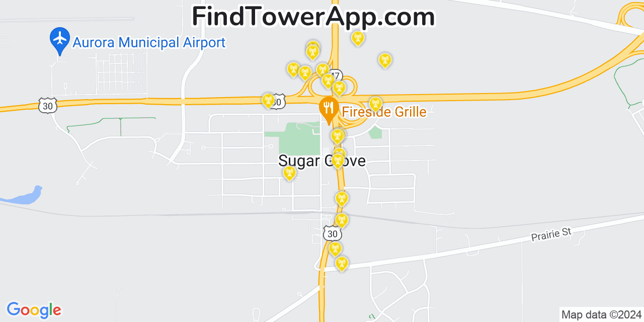 Verizon 4G/5G cell tower coverage map Sugar Grove, Illinois