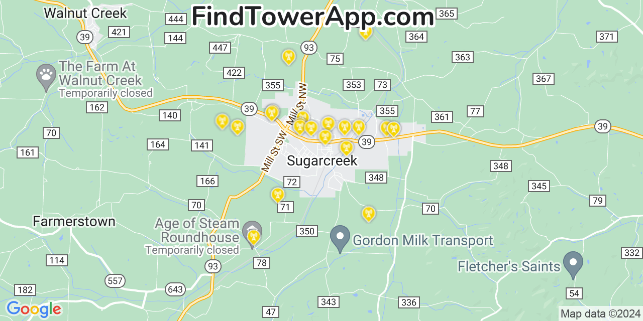 AT&T 4G/5G cell tower coverage map Sugarcreek, Ohio