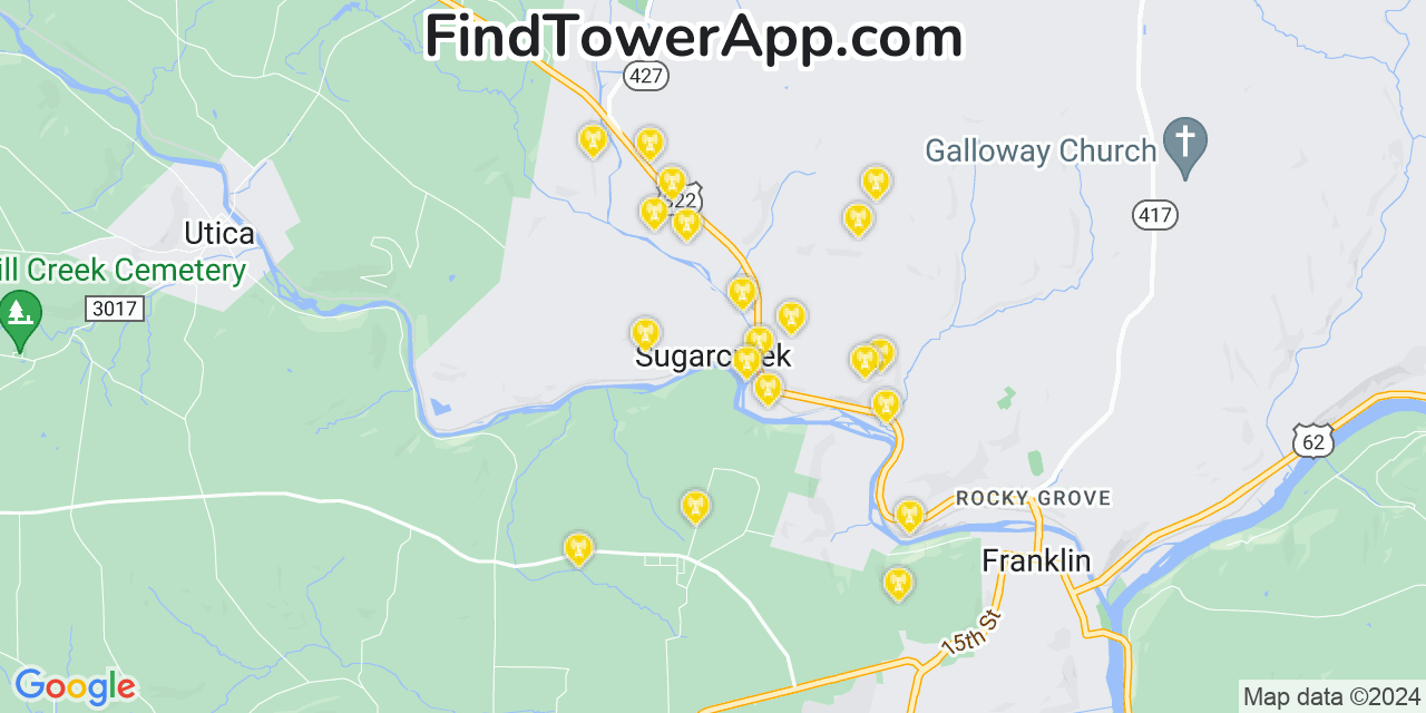 Verizon 4G/5G cell tower coverage map Sugarcreek, Pennsylvania