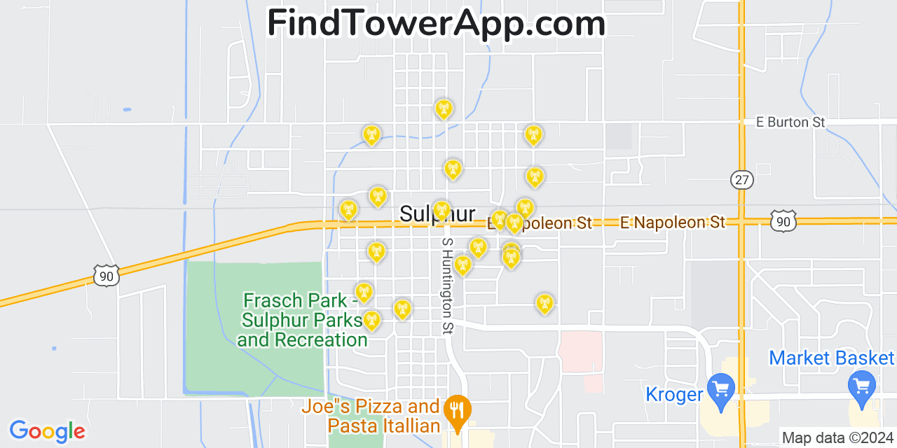 AT&T 4G/5G cell tower coverage map Sulphur, Louisiana