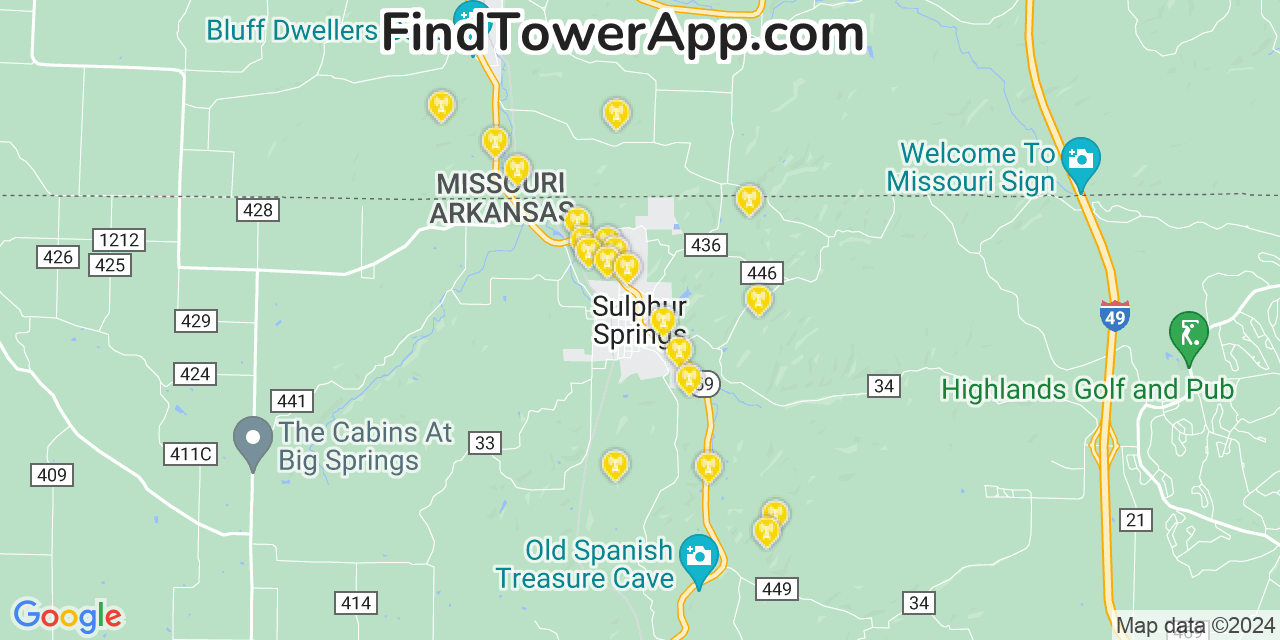 Verizon 4G/5G cell tower coverage map Sulphur Springs, Arkansas