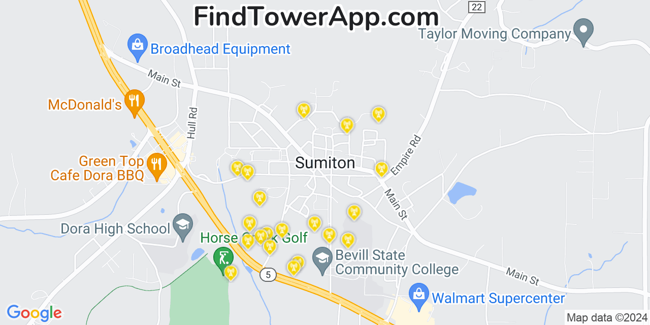 AT&T 4G/5G cell tower coverage map Sumiton, Alabama