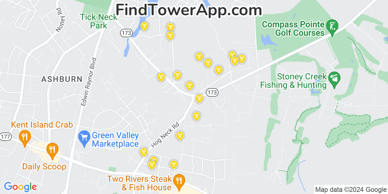 AT&T 4G/5G cell tower coverage map Summerfield, Maryland