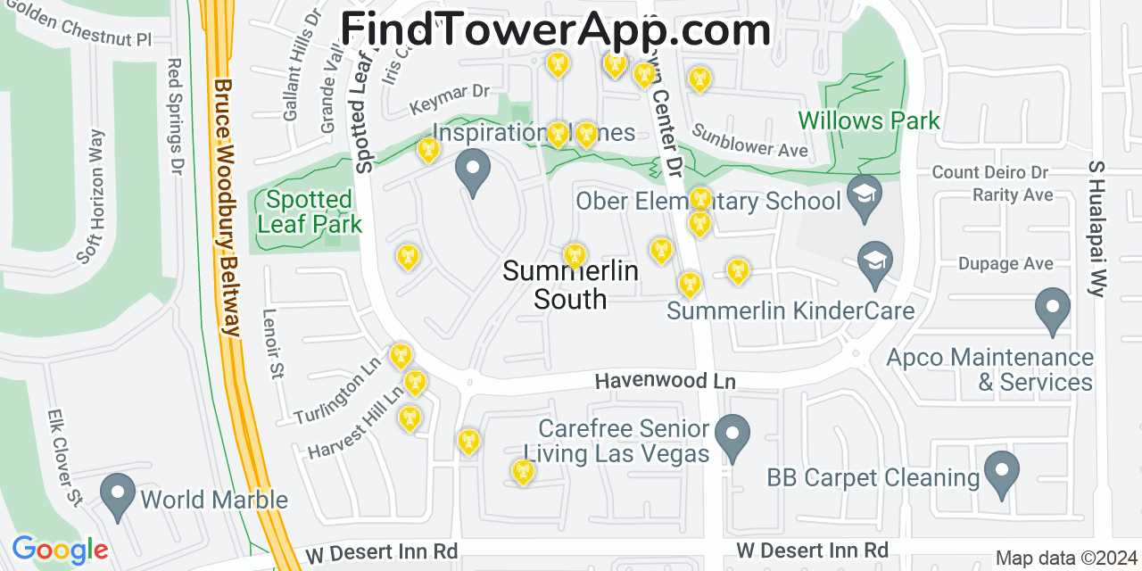 Verizon 4G/5G cell tower coverage map Summerlin South, Nevada