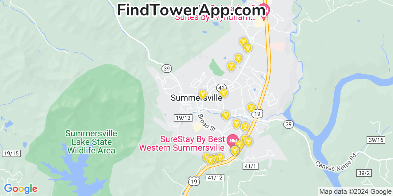 AT&T 4G/5G cell tower coverage map Summersville, West Virginia