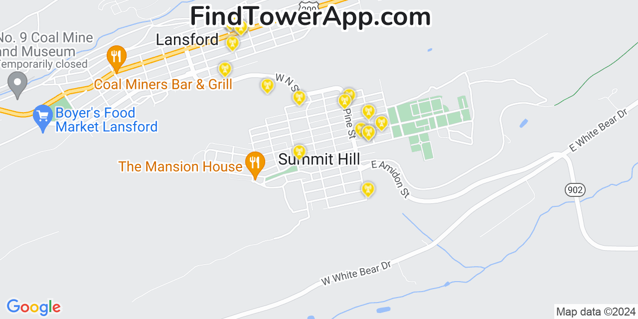 Verizon 4G/5G cell tower coverage map Summit Hill, Pennsylvania