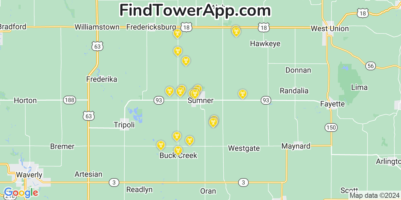 AT&T 4G/5G cell tower coverage map Sumner, Iowa