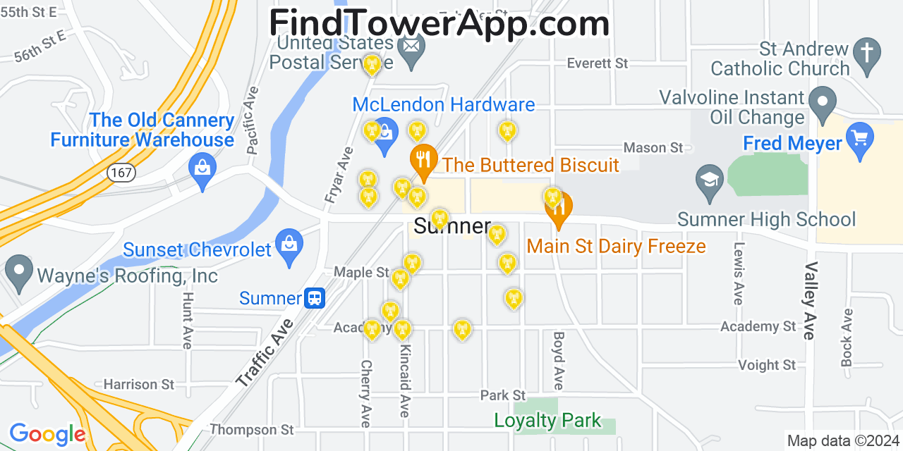 AT&T 4G/5G cell tower coverage map Sumner, Washington