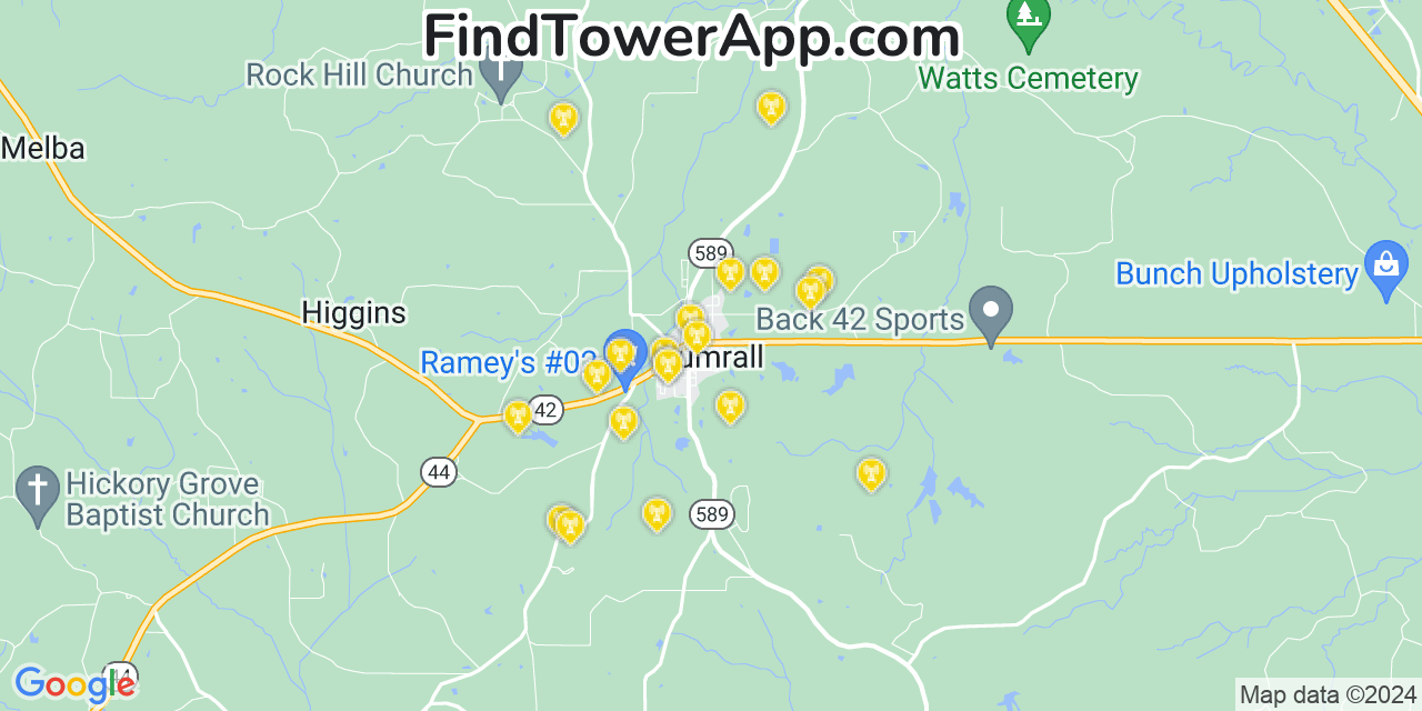 AT&T 4G/5G cell tower coverage map Sumrall, Mississippi