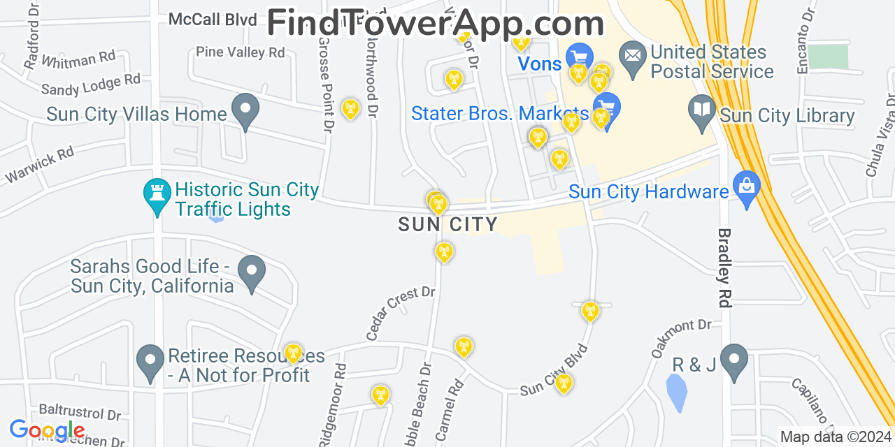 T-Mobile 4G/5G cell tower coverage map Sun City, California