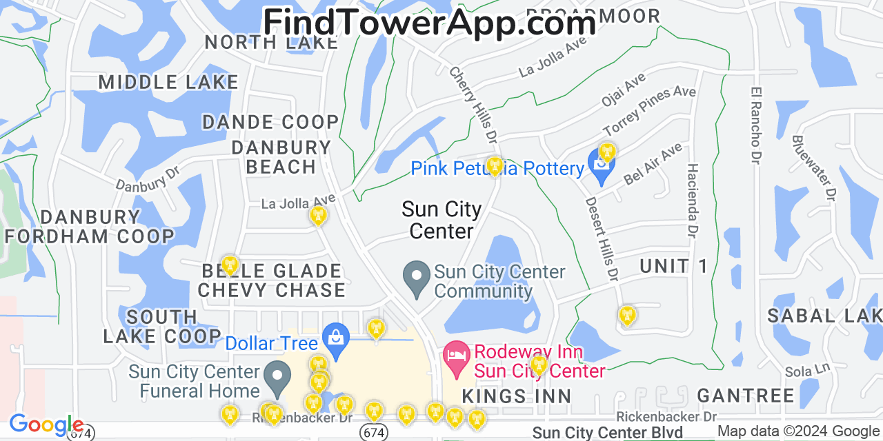 Verizon 4G/5G cell tower coverage map Sun City Center, Florida