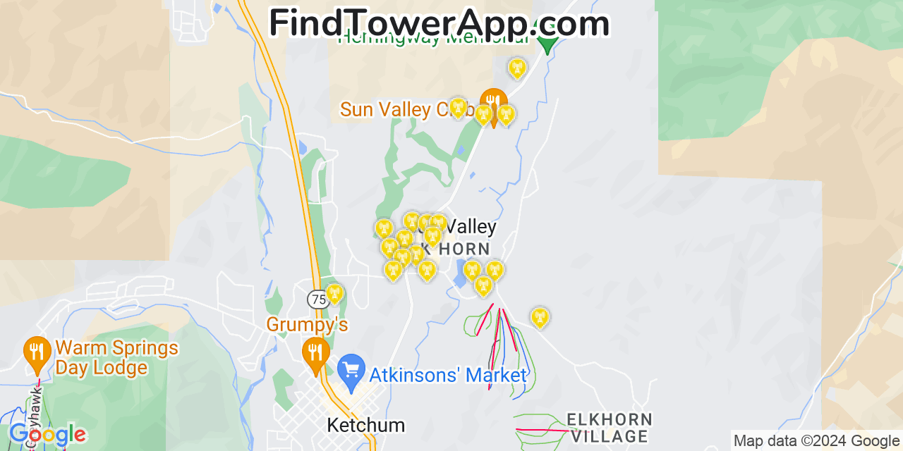 AT&T 4G/5G cell tower coverage map Sun Valley, Idaho