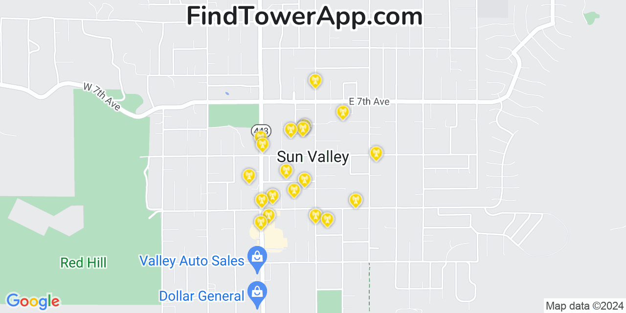 Verizon 4G/5G cell tower coverage map Sun Valley, Nevada