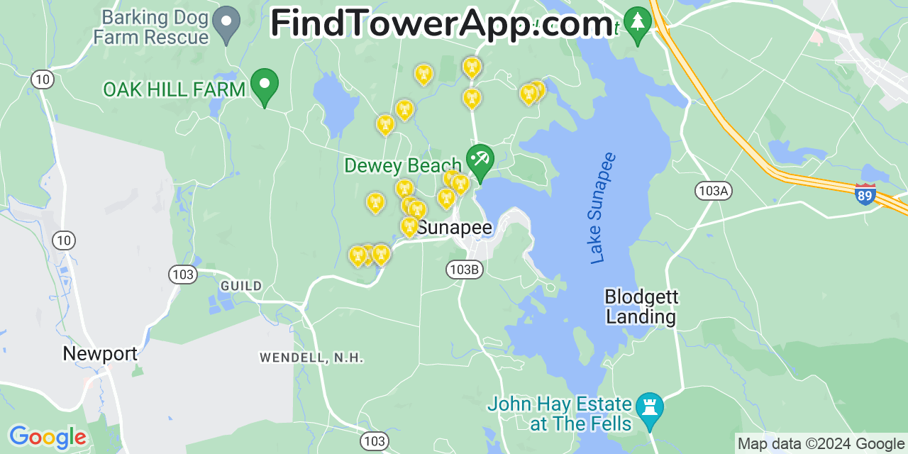 Verizon 4G/5G cell tower coverage map Sunapee, New Hampshire