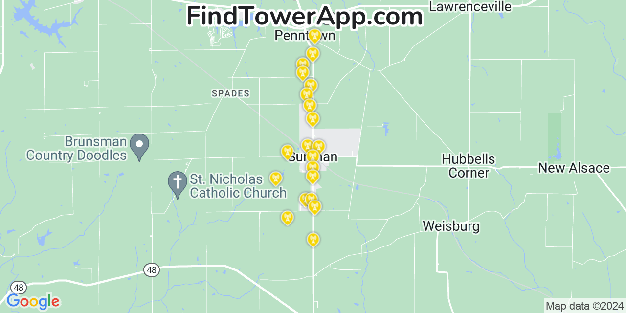 T-Mobile 4G/5G cell tower coverage map Sunman, Indiana