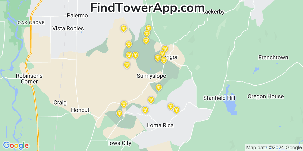 AT&T 4G/5G cell tower coverage map Sunnyslope, California