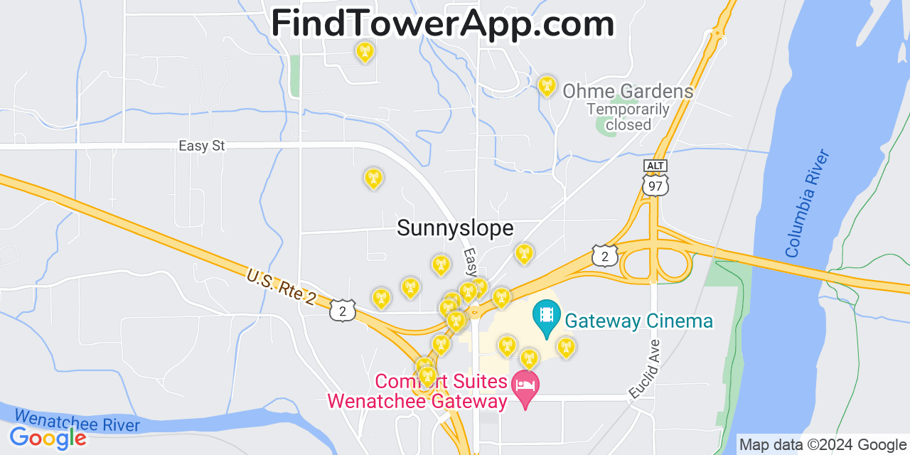 Verizon 4G/5G cell tower coverage map Sunnyslope, Washington