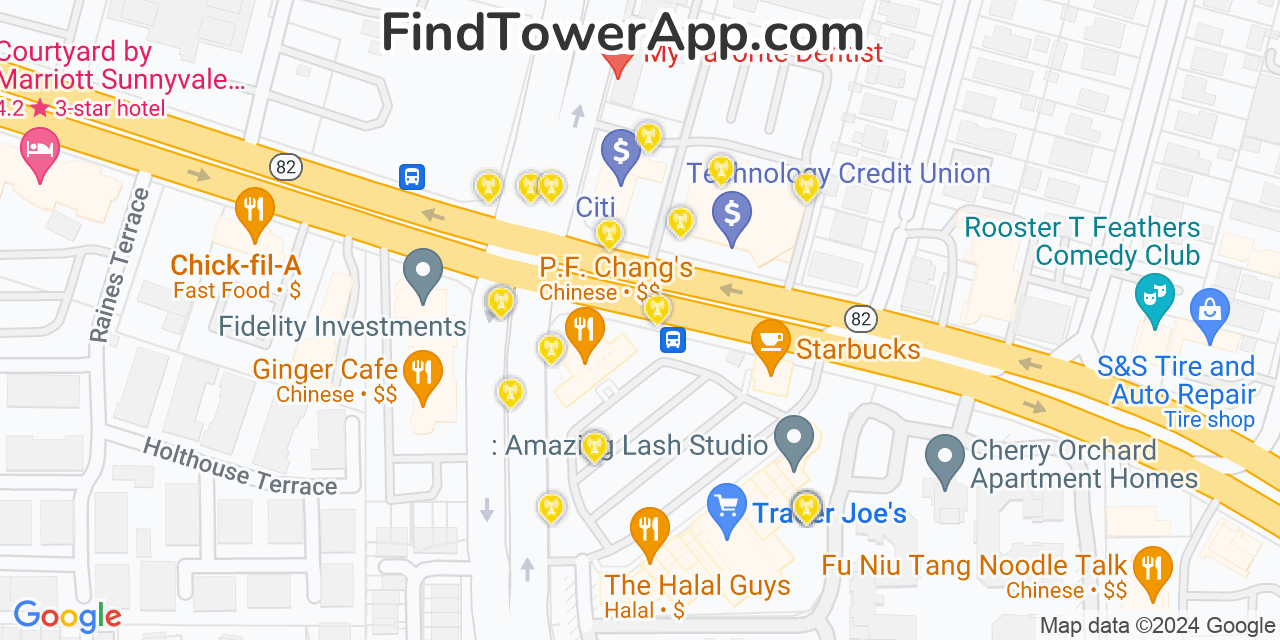 Verizon 4G/5G cell tower coverage map Sunnyvale, California