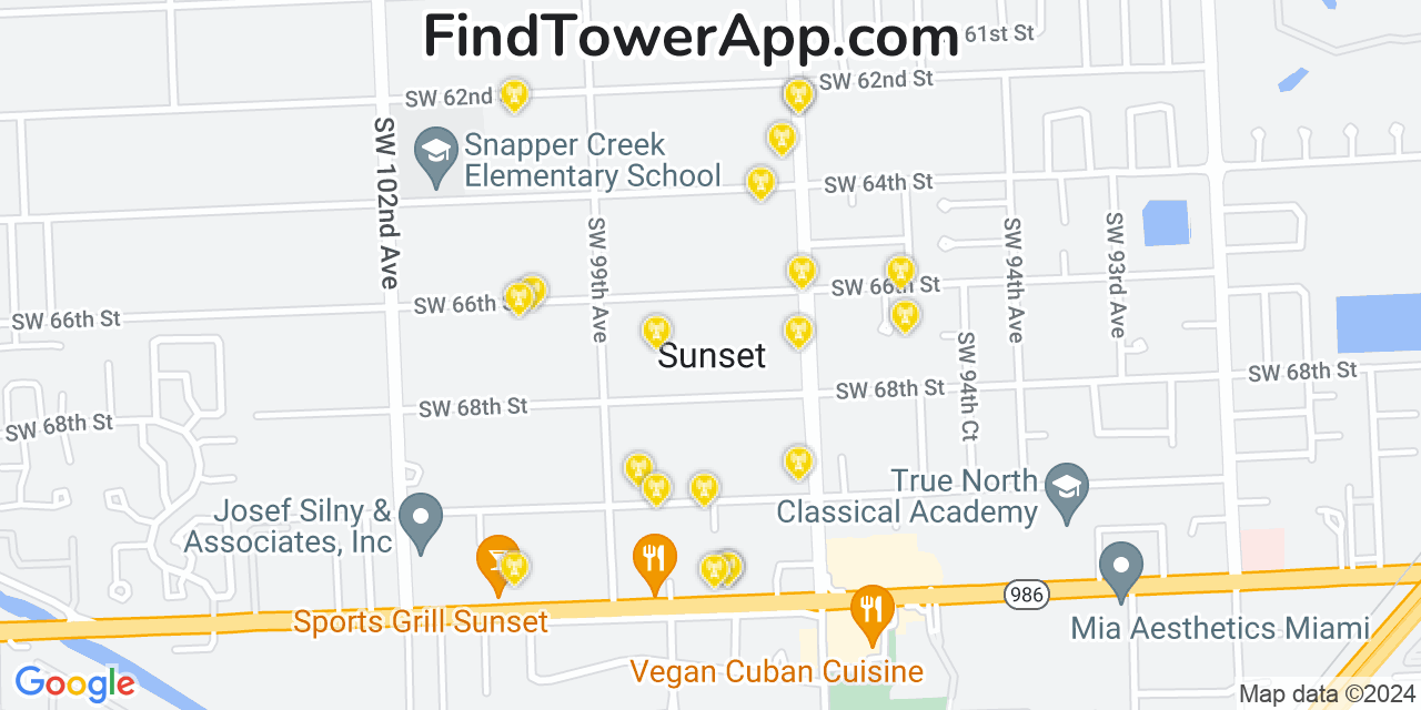 T-Mobile 4G/5G cell tower coverage map Sunset, Florida