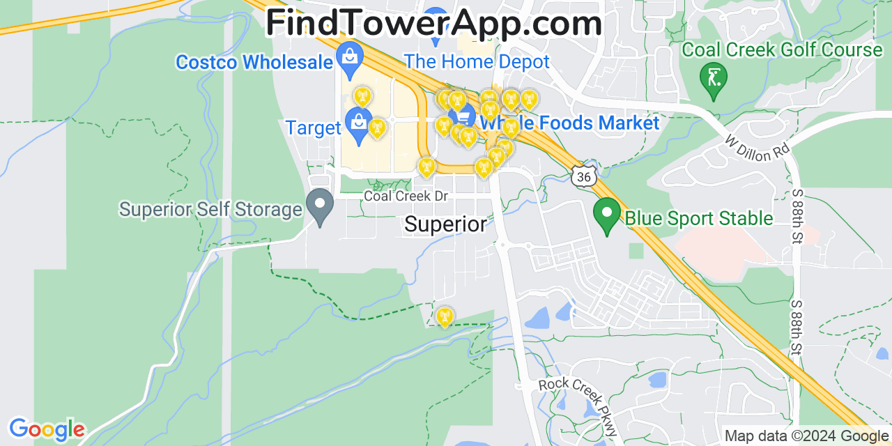 AT&T 4G/5G cell tower coverage map Superior, Colorado