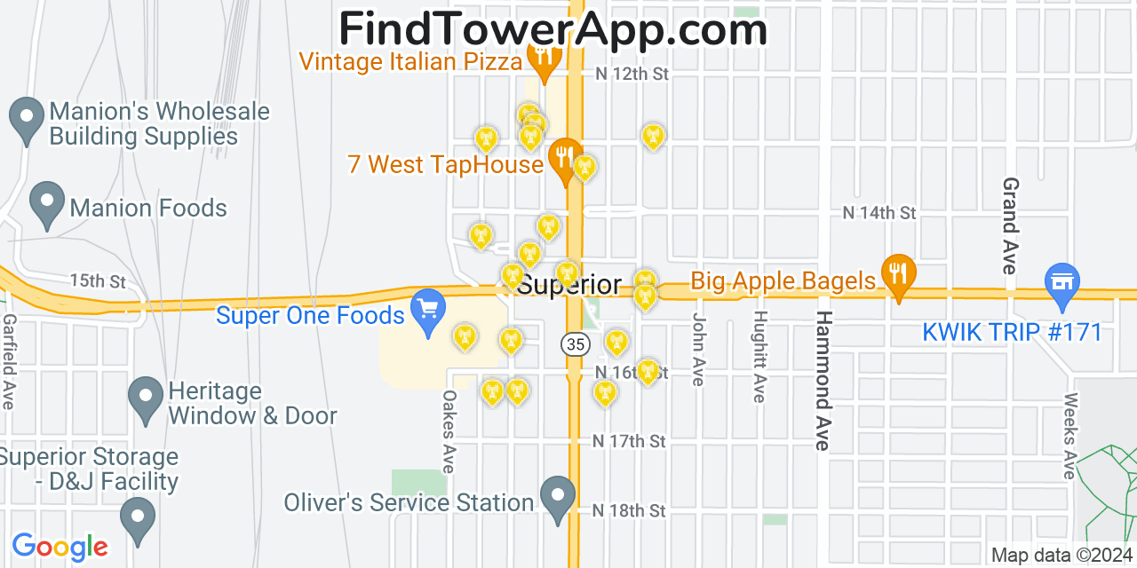 AT&T 4G/5G cell tower coverage map Superior, Wisconsin