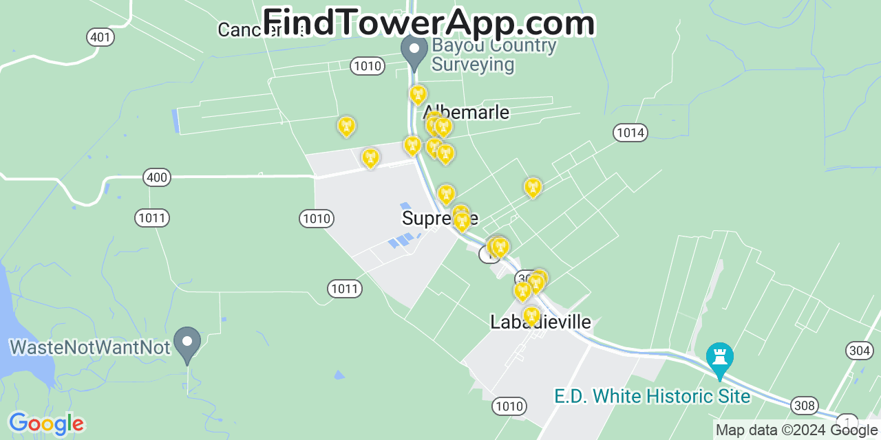 Verizon 4G/5G cell tower coverage map Supreme, Louisiana