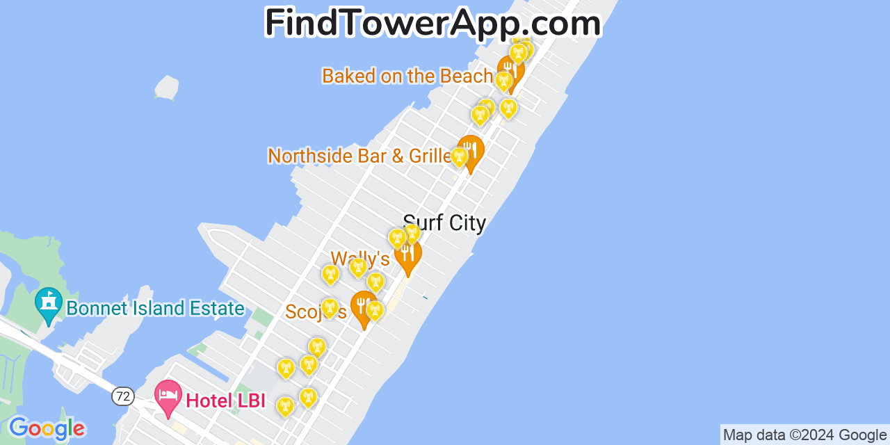 AT&T 4G/5G cell tower coverage map Surf City, New Jersey