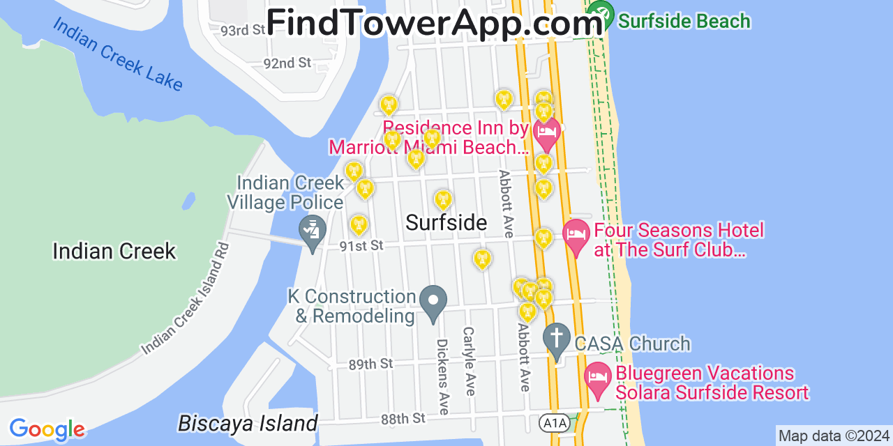 T-Mobile 4G/5G cell tower coverage map Surfside, Florida