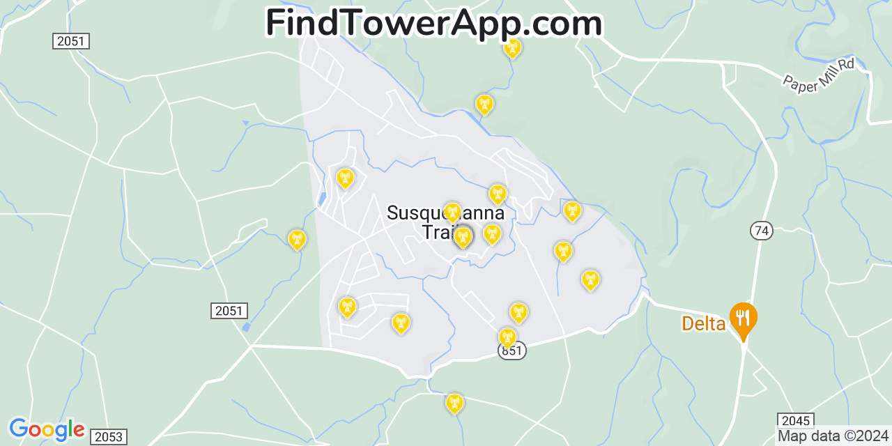 Verizon 4G/5G cell tower coverage map Susquehanna Trails, Pennsylvania