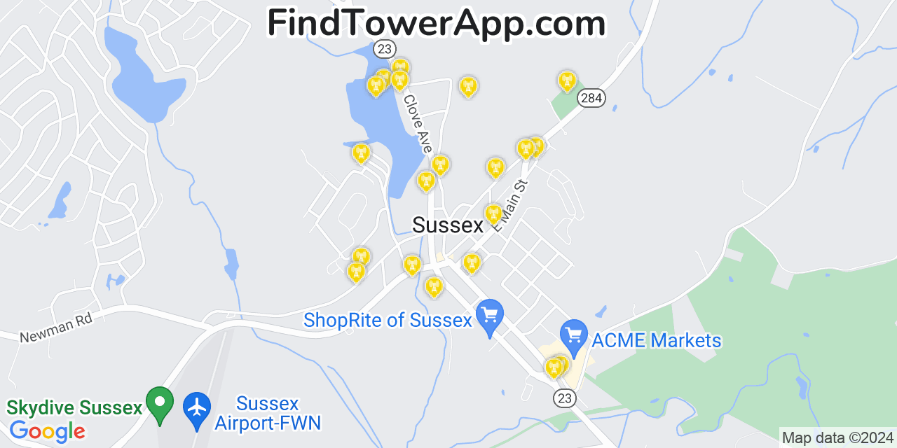 AT&T 4G/5G cell tower coverage map Sussex, New Jersey