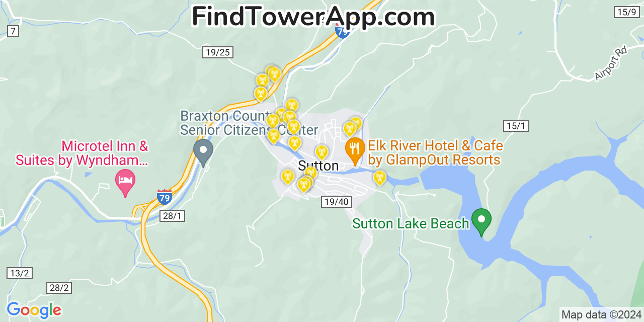 AT&T 4G/5G cell tower coverage map Sutton, West Virginia