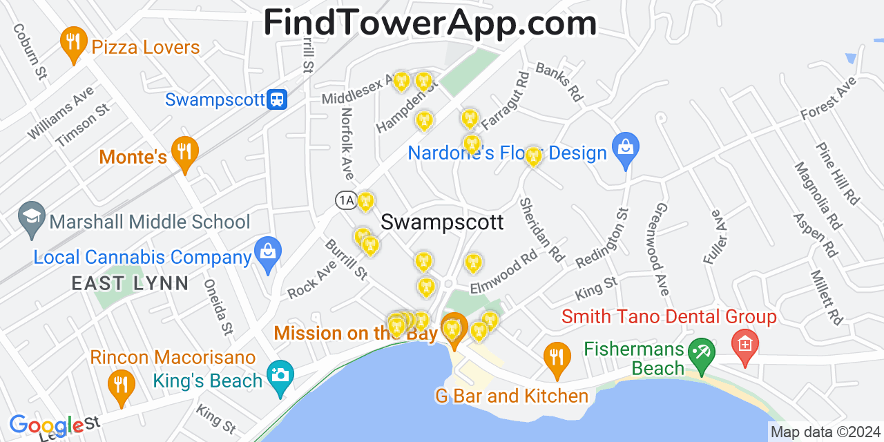 T-Mobile 4G/5G cell tower coverage map Swampscott, Massachusetts