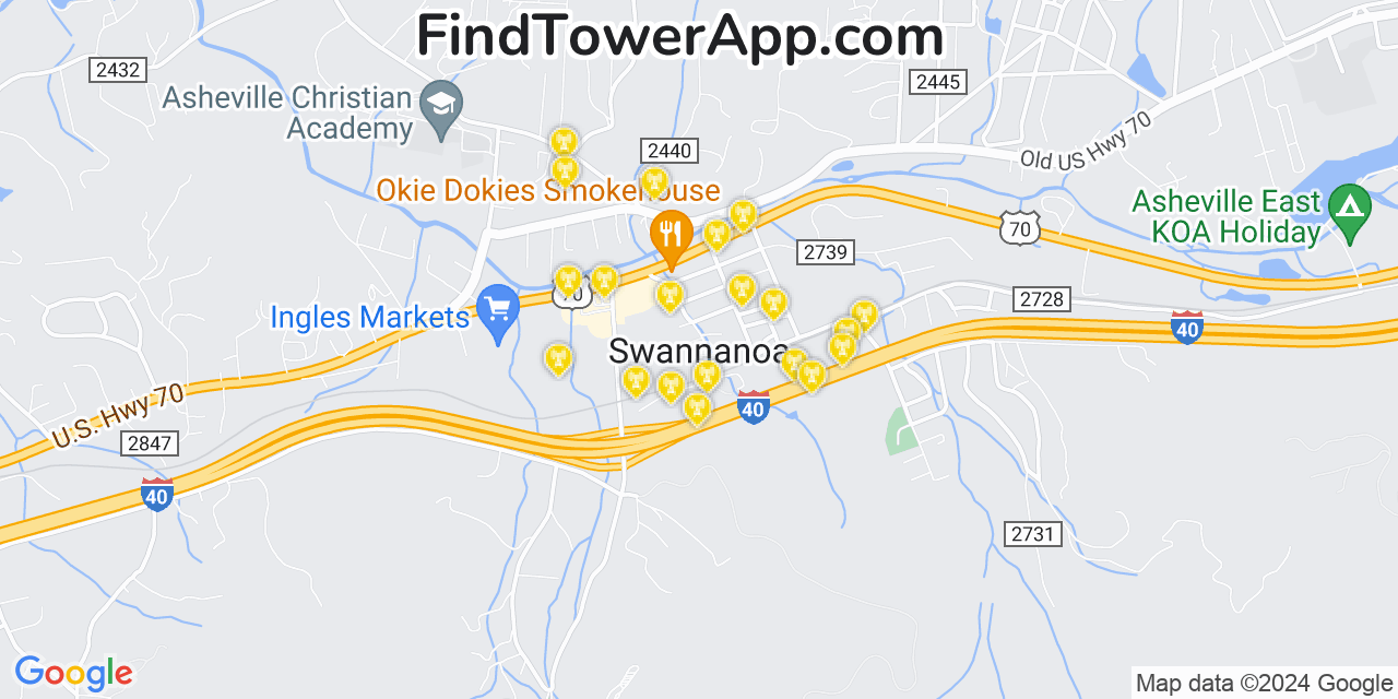 AT&T 4G/5G cell tower coverage map Swannanoa, North Carolina