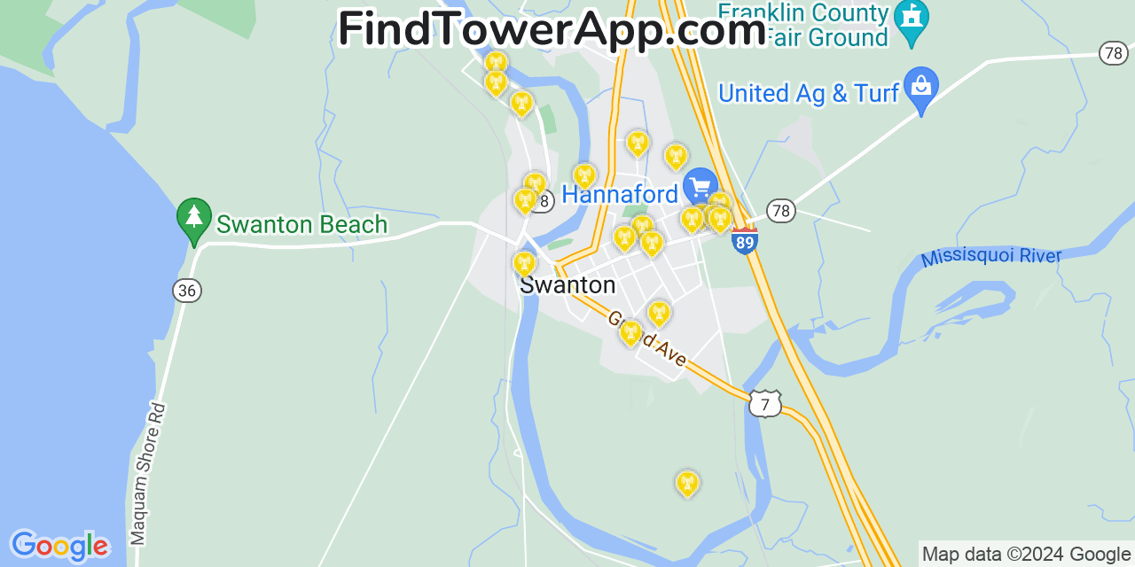 Verizon 4G/5G cell tower coverage map Swanton, Vermont