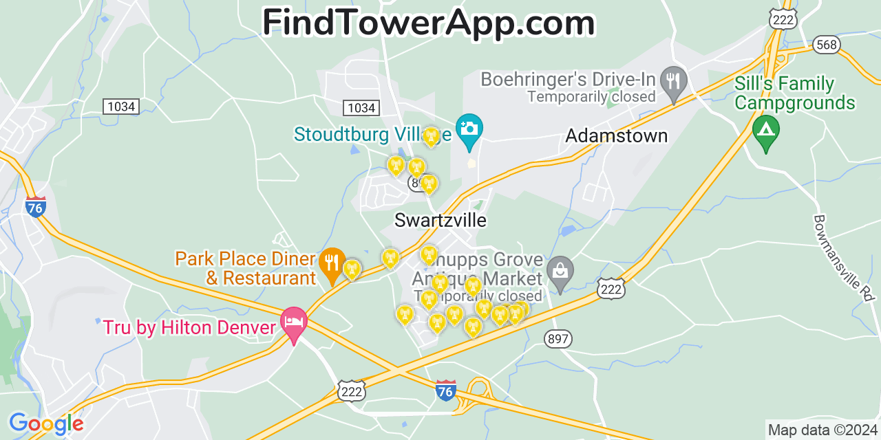 AT&T 4G/5G cell tower coverage map Swartzville, Pennsylvania