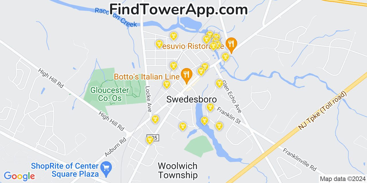 AT&T 4G/5G cell tower coverage map Swedesboro, New Jersey