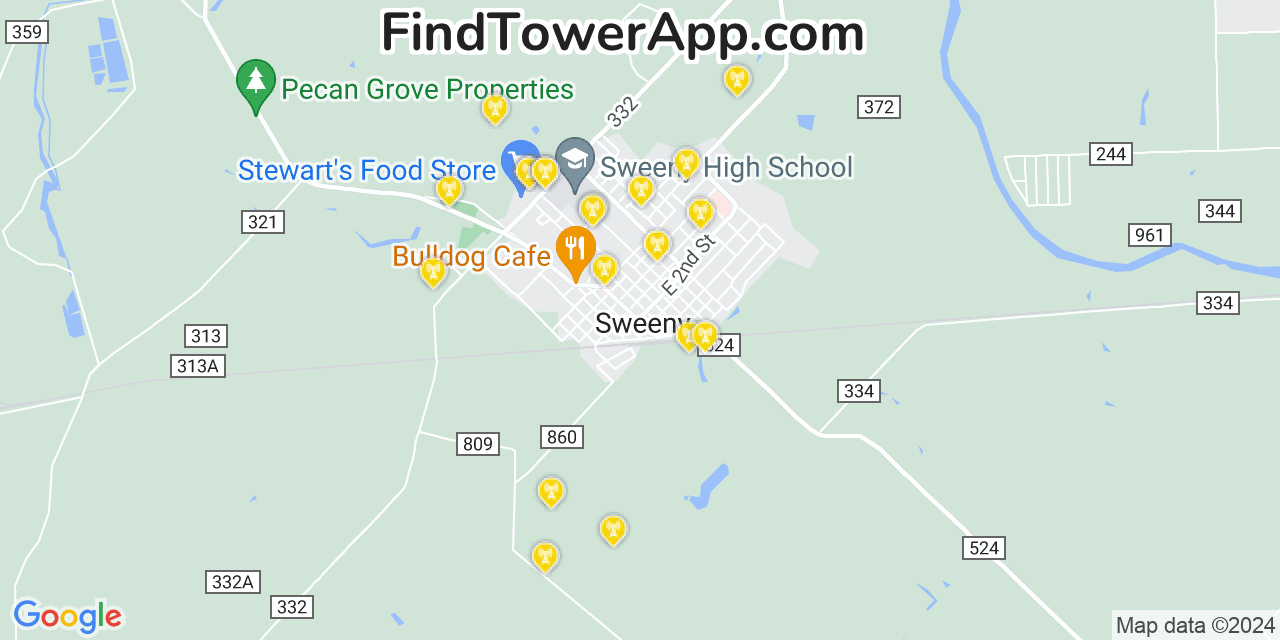 AT&T 4G/5G cell tower coverage map Sweeny, Texas