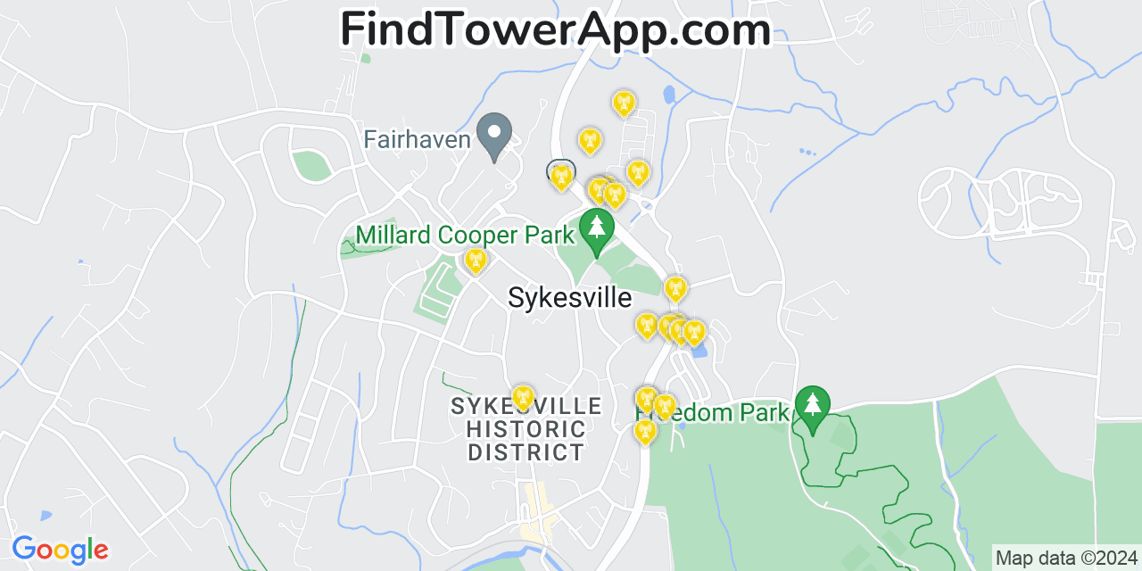 AT&T 4G/5G cell tower coverage map Sykesville, Maryland