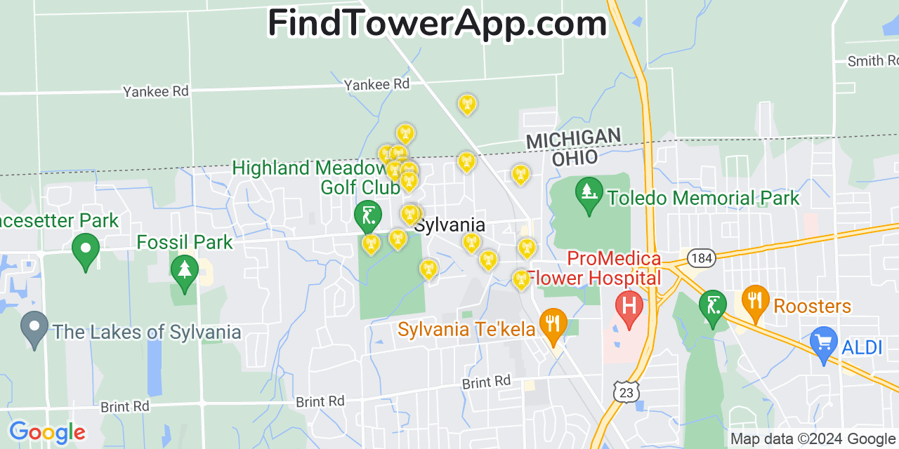 AT&T 4G/5G cell tower coverage map Sylvania, Ohio