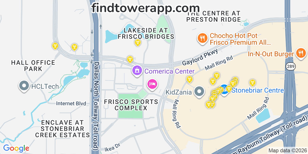 Map showing the 32 primary Verizon cell tower locations detected in T Mobile, 89404 with coverage radius and signal strength indicators